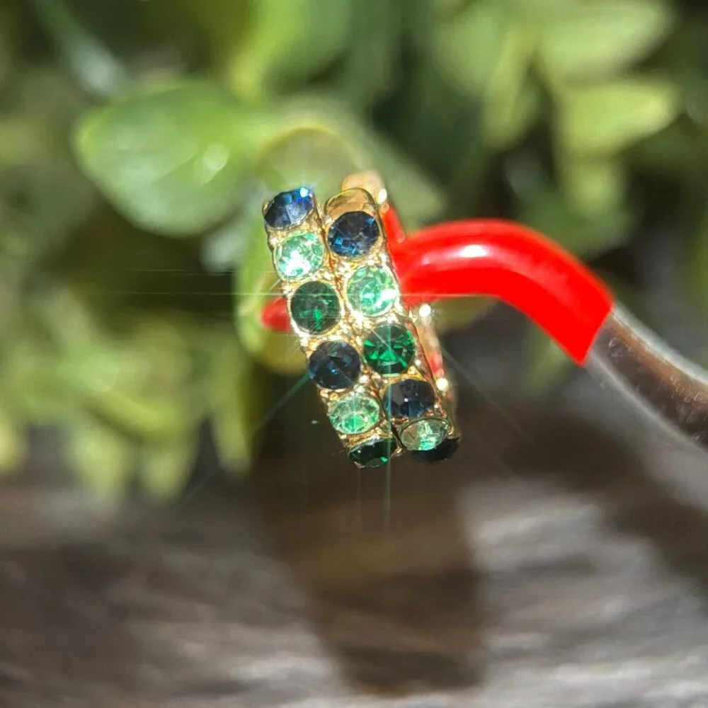 Green/Blue Stones Hoops‎ Earrings